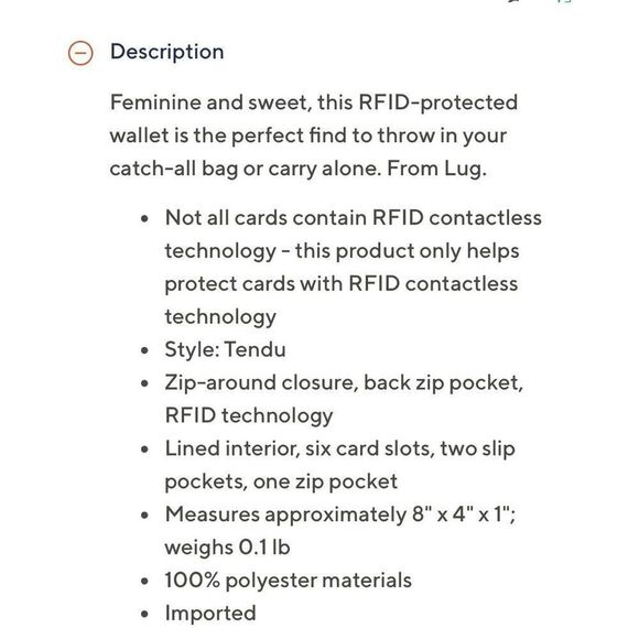 LUG Zip Around Wallet NWOT - Picture 8 of 8